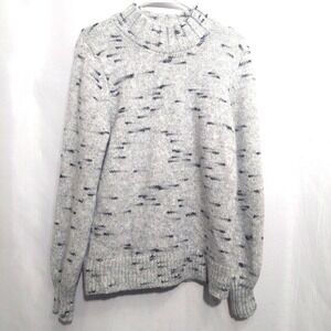 Ann Taylor LOFT Womens L Mock Neck Wool Blend Fuzzy Sweater Gray Black Speckles